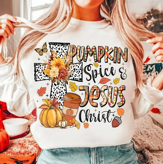 Pumpkin Spice and Jesus Christ DTF Transfer